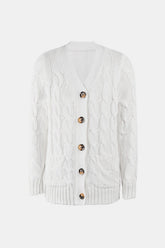 Cable-Knit Button Down V-Neck Cardigan - Shah S. Sahota